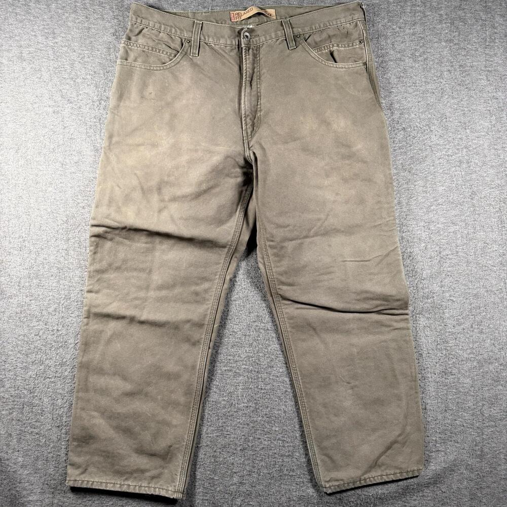 Levis 550 Flannel Lined Carpenter Pants Mens 38x29 Olive Green Relaxed Canvas